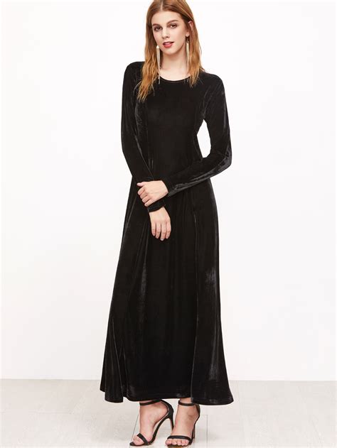 Long Dress Black Cotton Velvet 